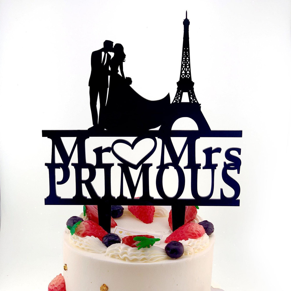 Paris Eiffel Tower Wedding Cake Topper: Personalized Couple Silhouette