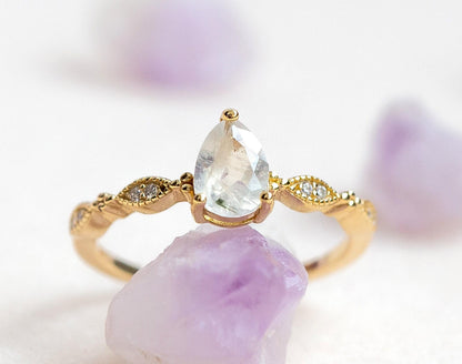Vintage Gold Plated Sterling Silver Moonstone Teardrop Ring