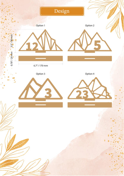 four different designs, each with a unique mountain shape and number. The designs are labeled as Option 1, Option 2, Option 3, and Option 4. The image does not contain any text, and the number of each design is not described in detail.