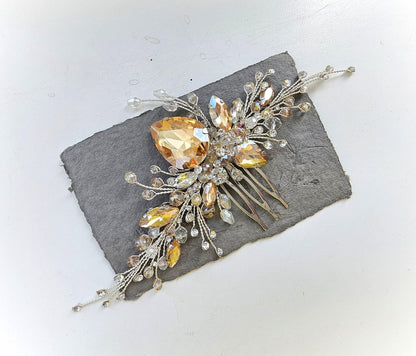 Ivory Crystal Wedding Hair Comb, Silver Bridal Hair Piece, 6 Inch