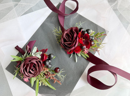 Wine Rose Grooms Boutonniere: Handmade Wedding Corsage