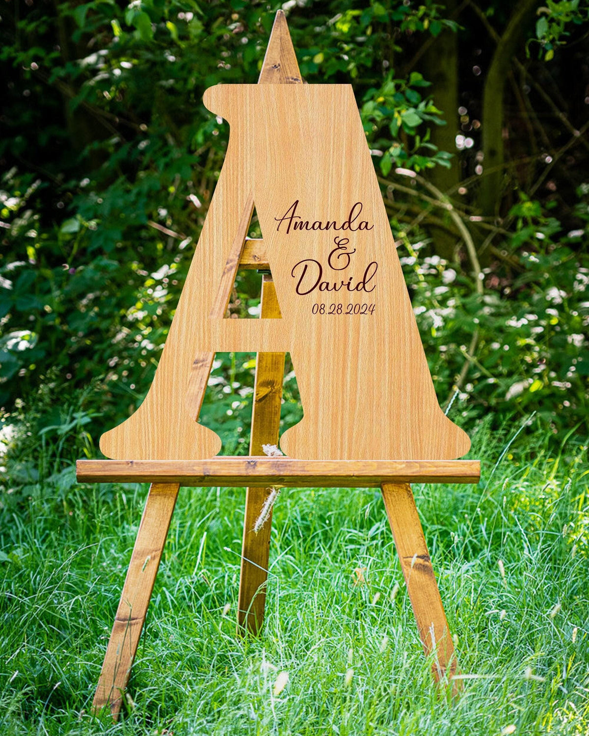 a wooden sign with a wedding date on it
