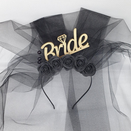 Gothic Bride Veil Headband: Black Rose Bridal Shower, Bachelorette Party