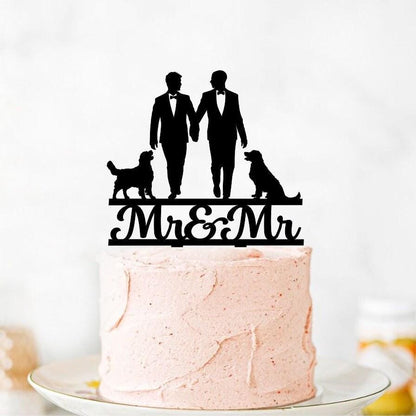 Gay Wedding Guestbook with Dogs: Personalized Wooden Keepsake
