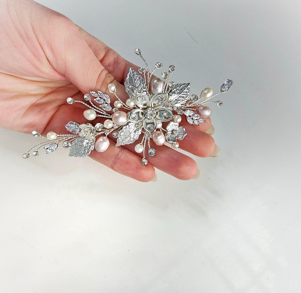 Silver Pearl Wedding Hair Clip, Bridal Hair Jewelry