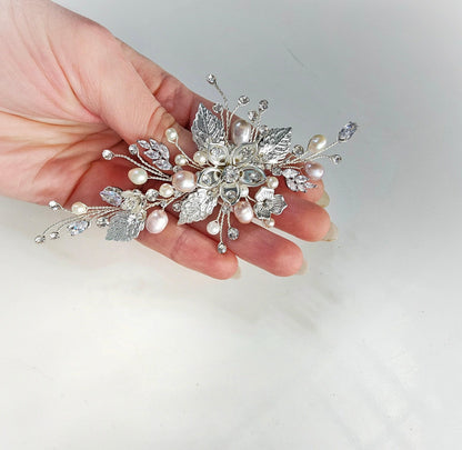 Silver Pearl Wedding Hair Clip, Bridal Hair Jewelry