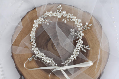 Handmade Pearl Bridal Hair Vine: Silver Floral Wedding Hairpiece