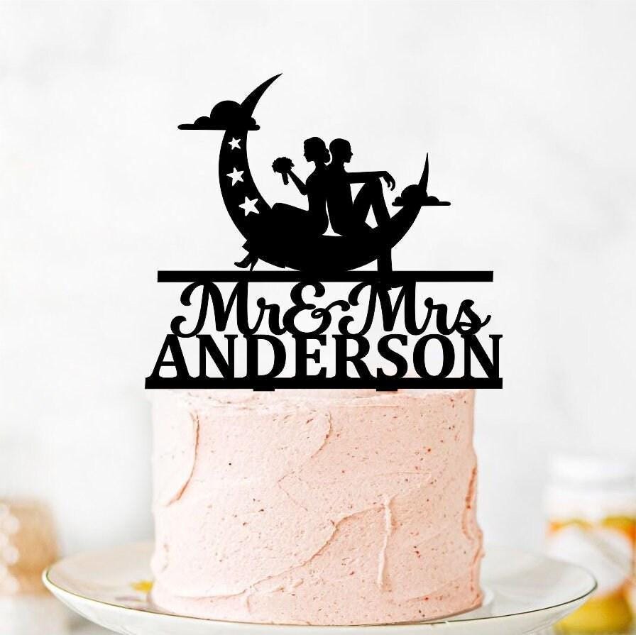 Celestial Wedding Guestbook with Topper set: Crescent Moon, Custom Names
