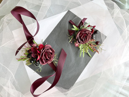 Wine Rose Grooms Boutonniere: Handmade Wedding Corsage