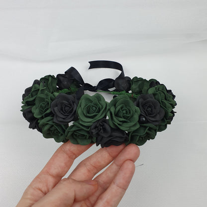 Emerald Green Rose Flower Crown: Gothic Wedding Headpiece
