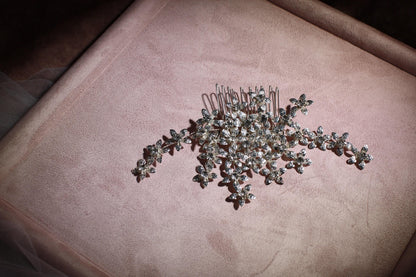Silver Floral Bridal Hair Comb, Crystal Wedding Hairpiece