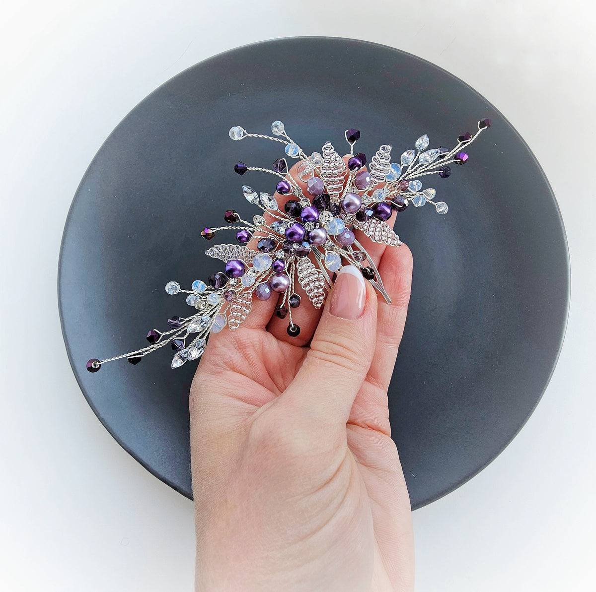 Purple Crystal Bridal Hair Comb, Violet Wedding Hair Accessory