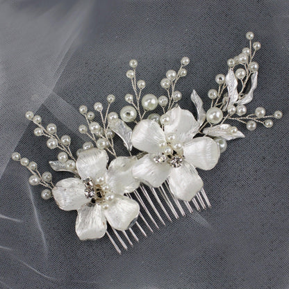 Pearl Flower Wedding Hair Comb, Silver Bridal Hair Piece, 6 Inch