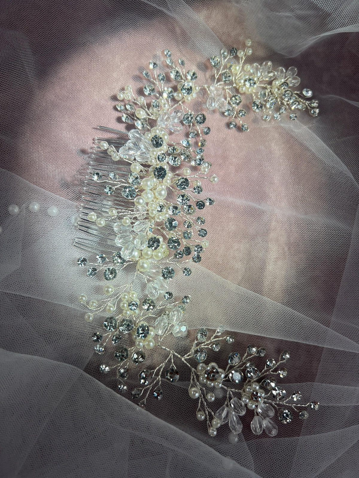 Pearl Rhinestone Wedding Hair Comb, Silver Bridal Hairpiece
