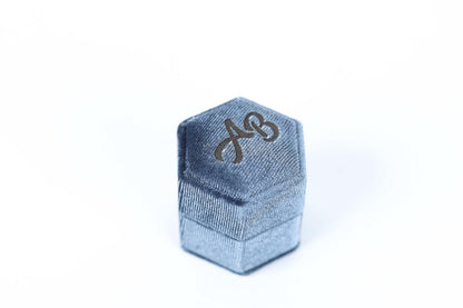 A blue hexagonal box with the letters "AB" embossed on it.