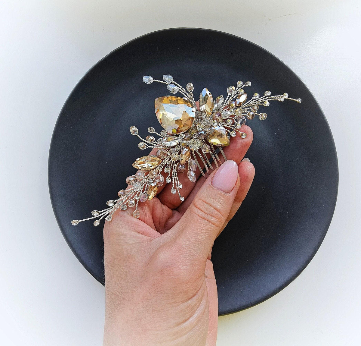 Ivory Crystal Wedding Hair Comb, Silver Bridal Hair Piece, 6 Inch