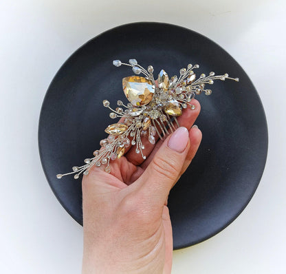 Ivory Crystal Wedding Hair Comb, Silver Bridal Hair Piece, 6 Inch