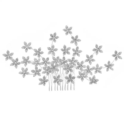 Silver Floral Bridal Hair Comb, Crystal Wedding Hairpiece