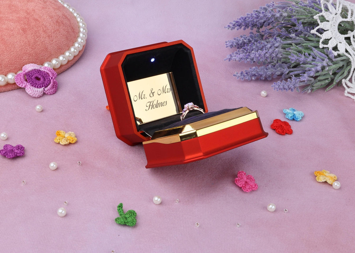 LED Double Ring Box: Velvet Proposal Ring Organizer