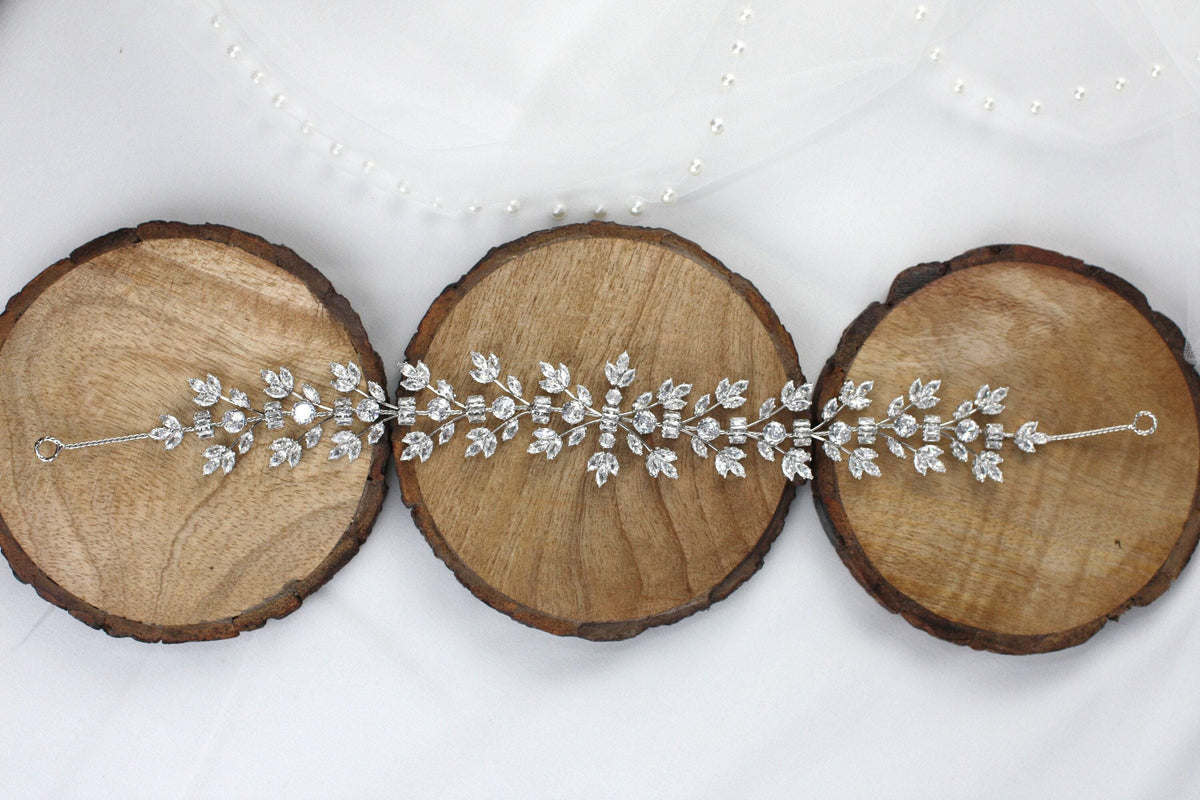 Handmade Crystal Bridal Hair Vine: Silver Floral Wedding Headpiece