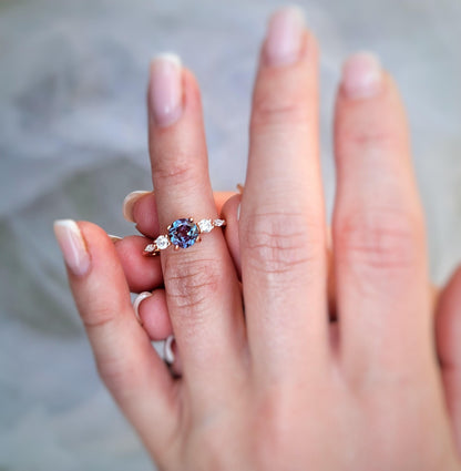 Vintage style Alexandite engagement ring, round cut promice jewelry, sterling silver goldplated bridal accessory