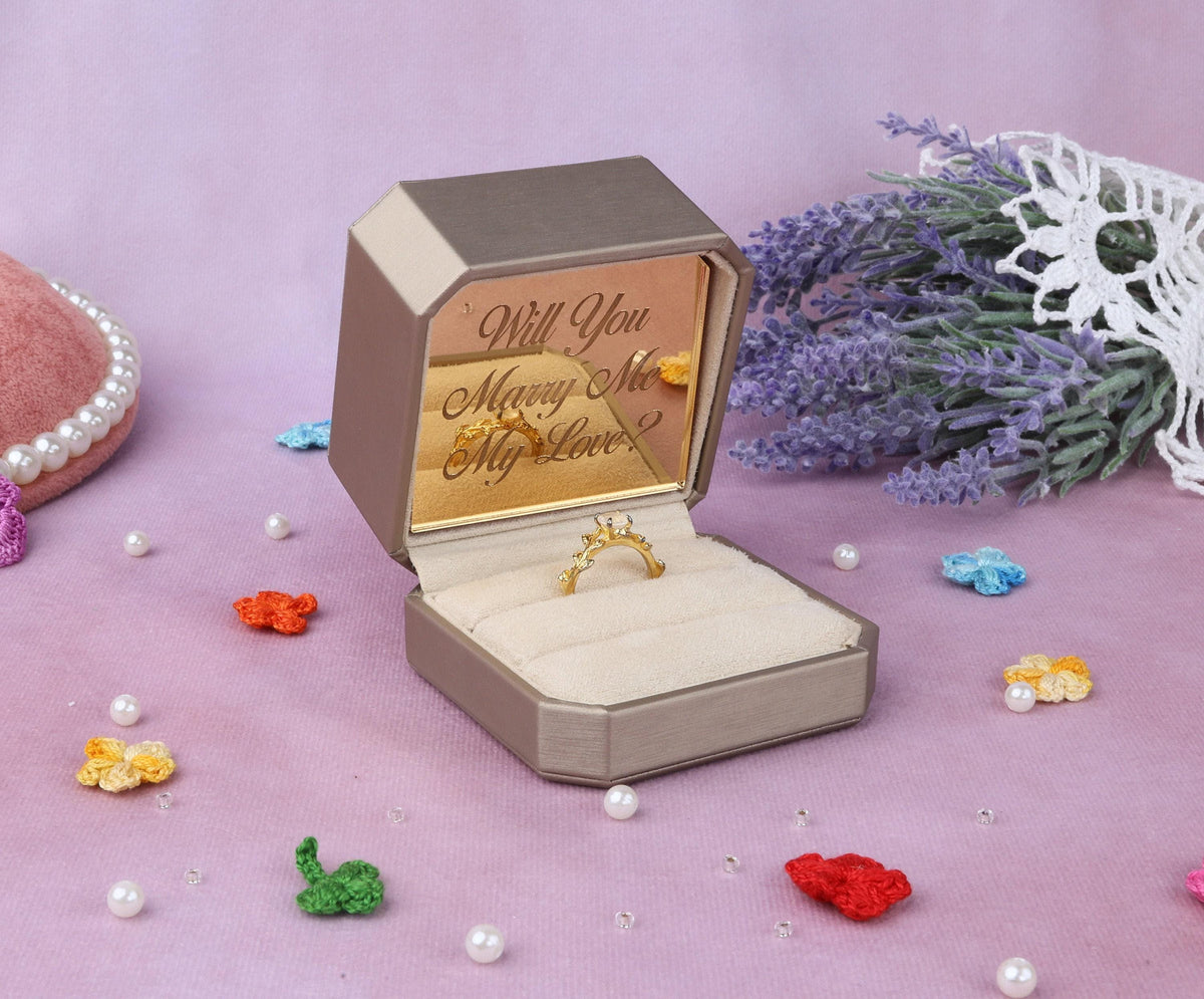 Leather Proposal Ring Box: Dainty Engagement, Wedding Keepsake