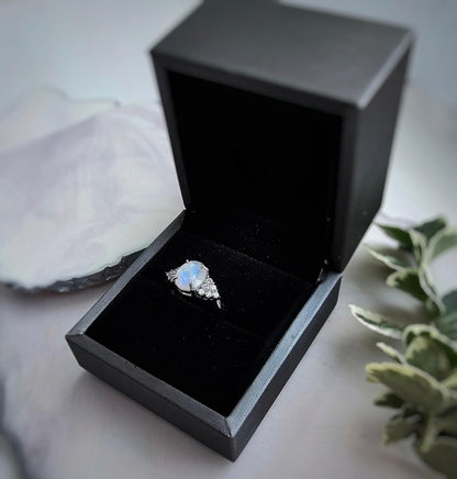 Dainty Moonstone Ring: Rhodium Plated 925 Sterling Silver Engagement Jewelry