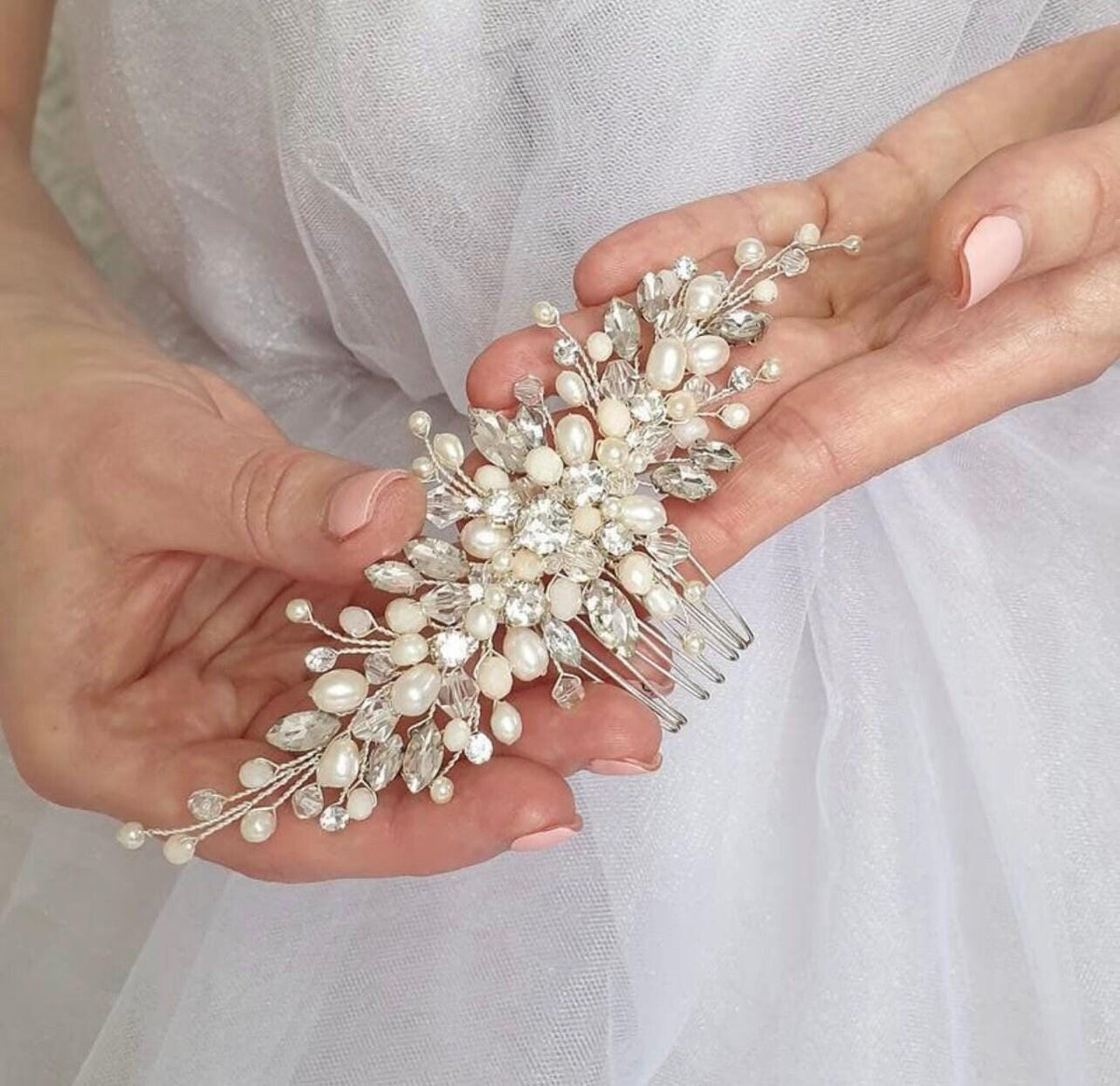 Freshwater Pearl & Crystal Bridal Hair Comb, 6 Inch Wedding Accessory