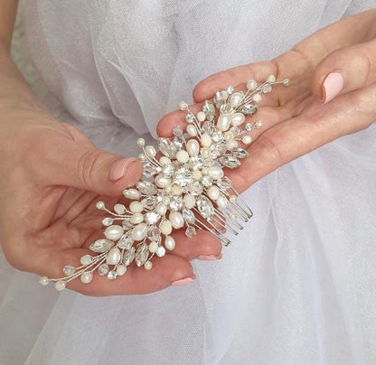 Freshwater Pearl & Crystal Bridal Hair Comb, 6 Inch Wedding Accessory