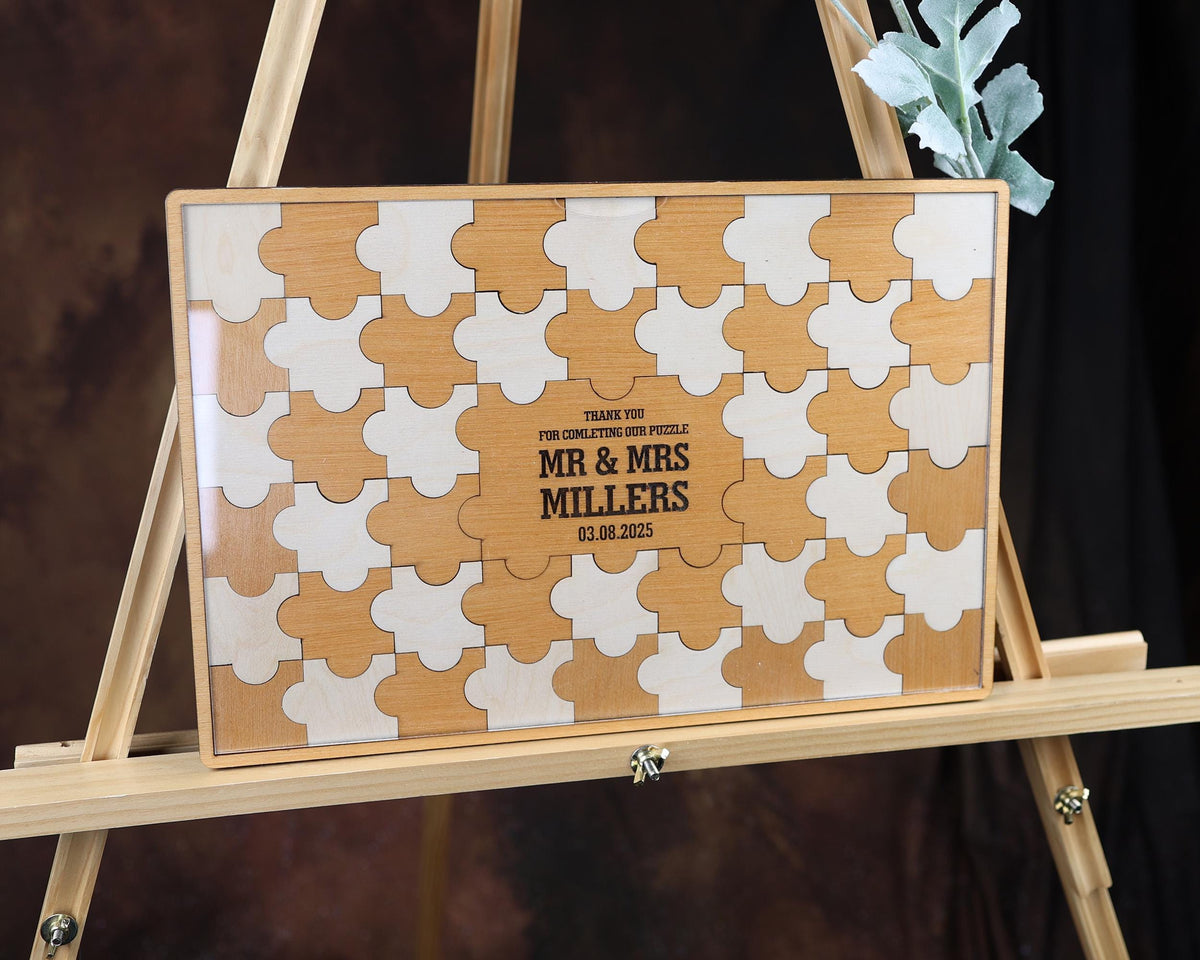 a wooden frame with a puzzle piece on it