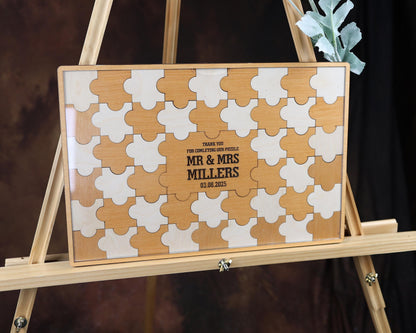 a wooden frame with a puzzle piece on it
