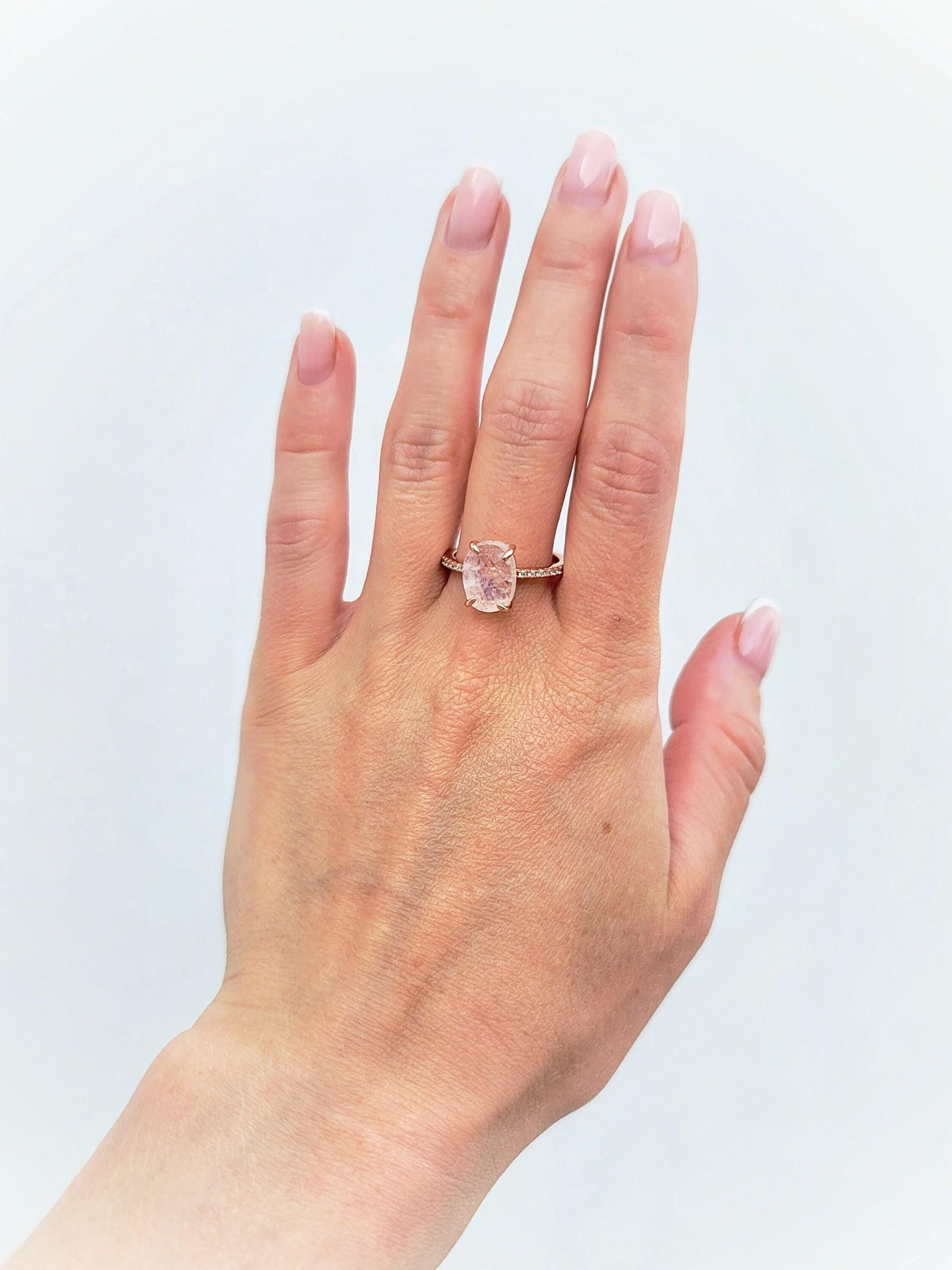 Oval Moonstone Engagement Ring: Rose Gold Sterling Silver Branch Band