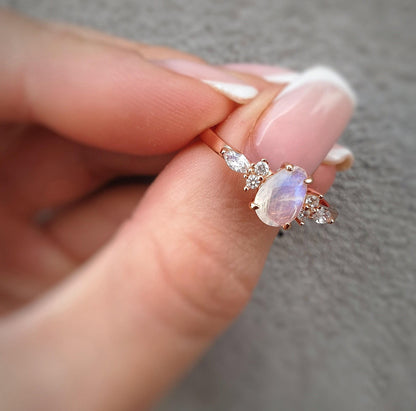Rose Gold Plated Moonstone Ring: Sterling Silver Bridal Jewelry