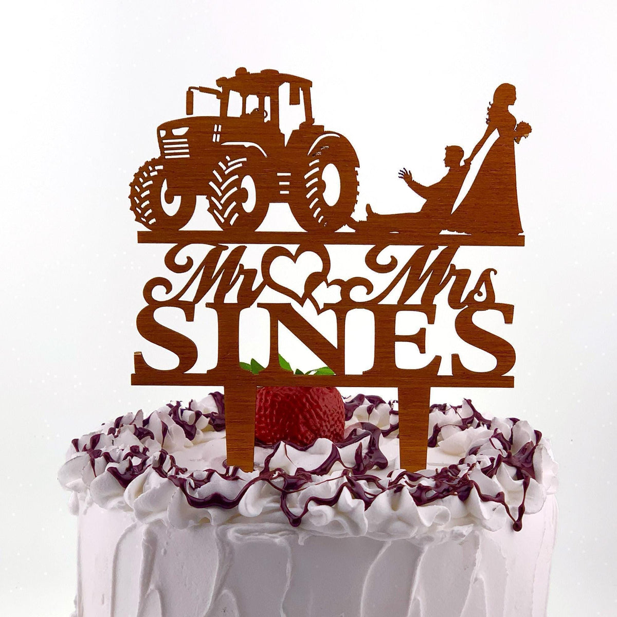 Tractor Wedding Cake Topper: Bride Dragging Groom, Country Anniversary