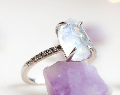 Oval Moonstone Sterling Silver Ring: Boho Engagement Jewelry