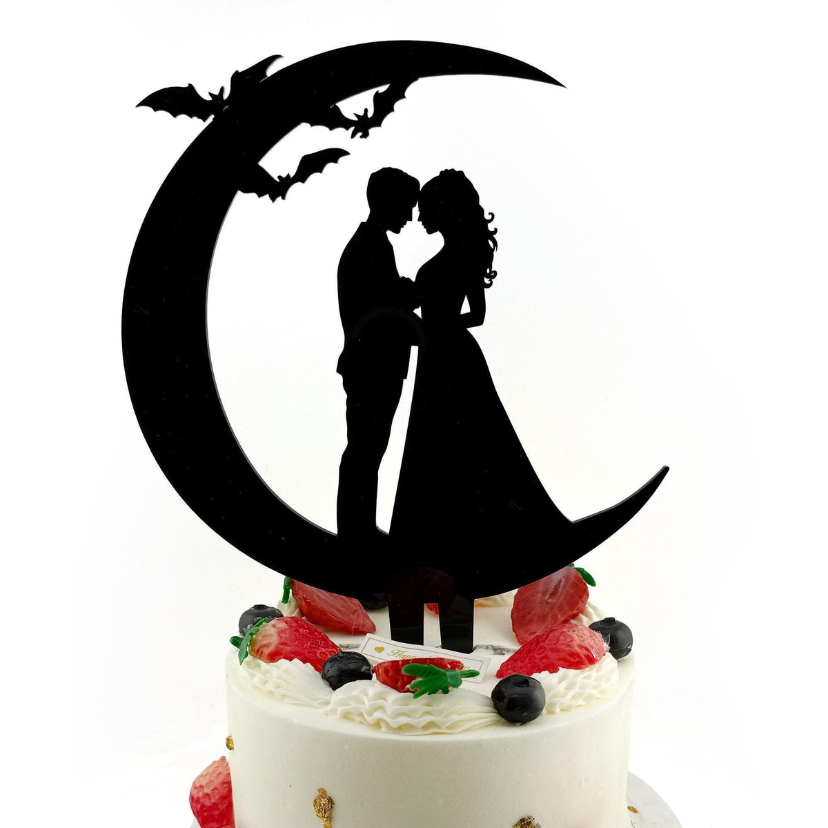 I Put A Spell On You Wedding Cake Topper: Personalized decor Bride, Groom, Moon & Bats