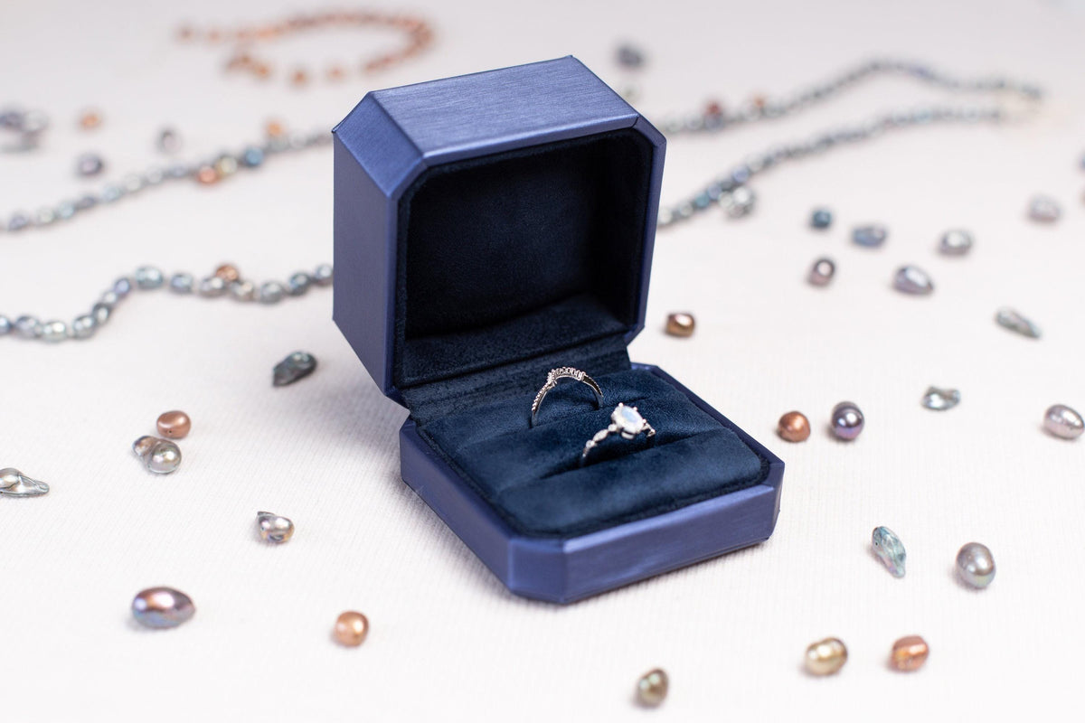 Moonstone Engagement Ring Set: Sterling Silver Rhodium Crown