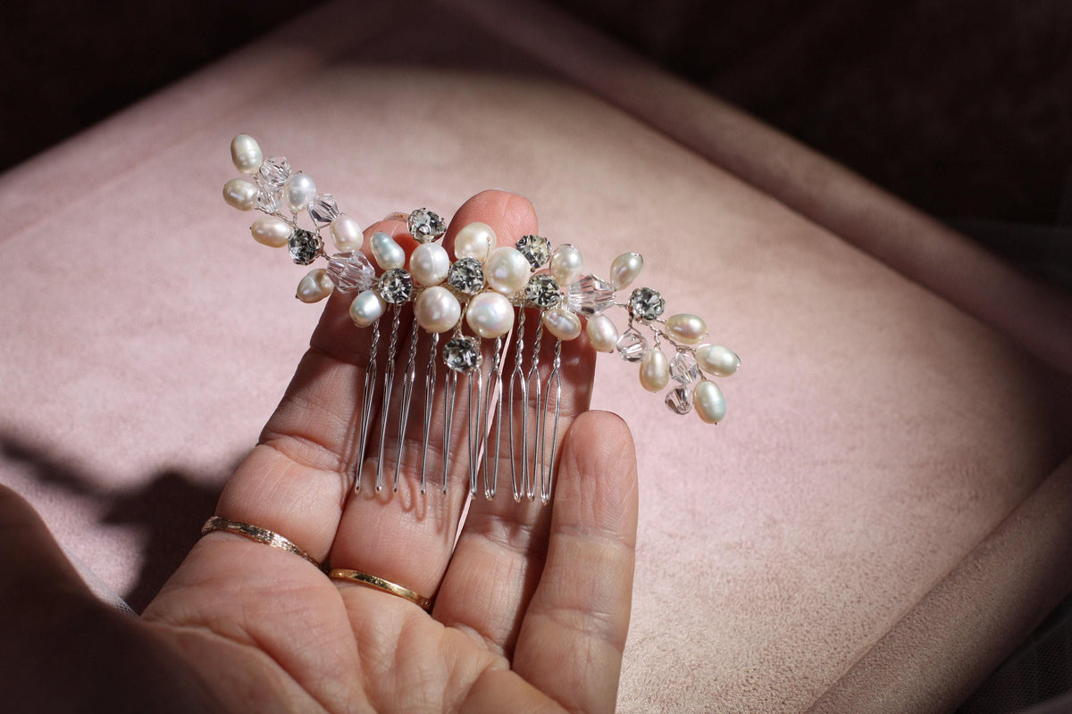 Pearl Rhinestone Bridal Comb, Wedding Hair Piece