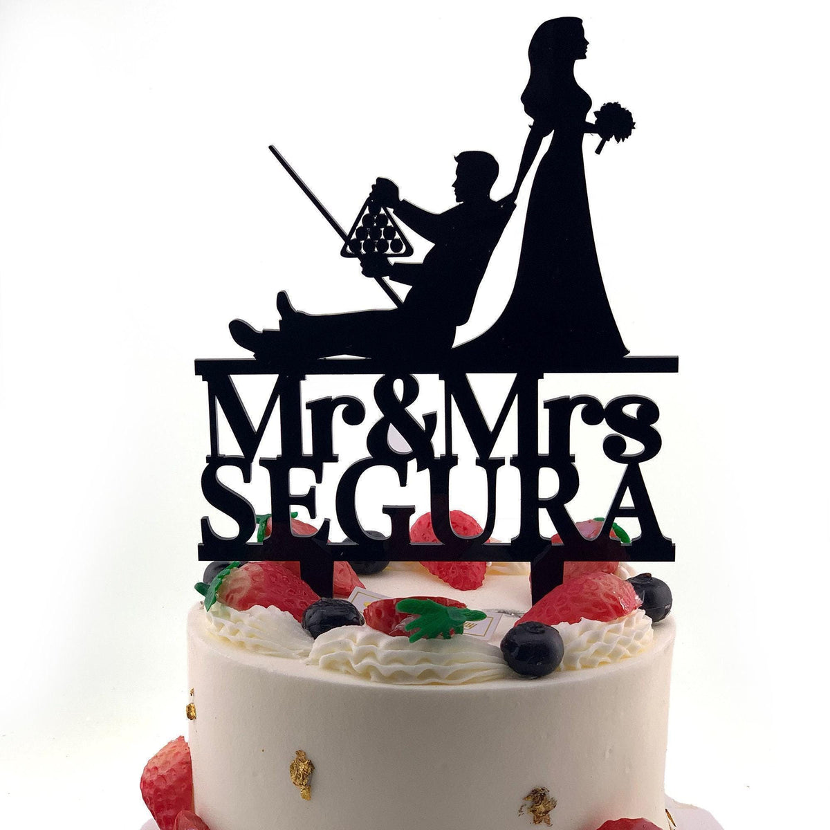 Billiards Wedding Cake Topper: Custom Pool Couple Silhouette
