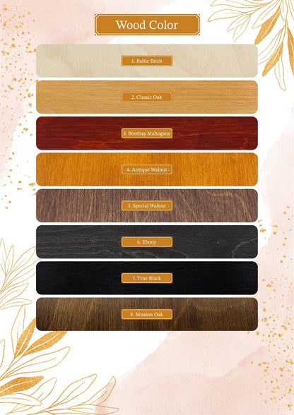 a wooden color chart with different colors of wood