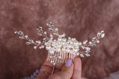 Pearl Bridal Comb, Crystal Wedding Hair Piece, 6 Inch