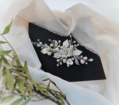 Silver Pearl Wedding Hair Clip, Bridal Hair Jewelry