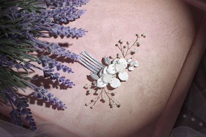 White Porcelain Flower Bridal Comb, Silver Wedding Hair Piece