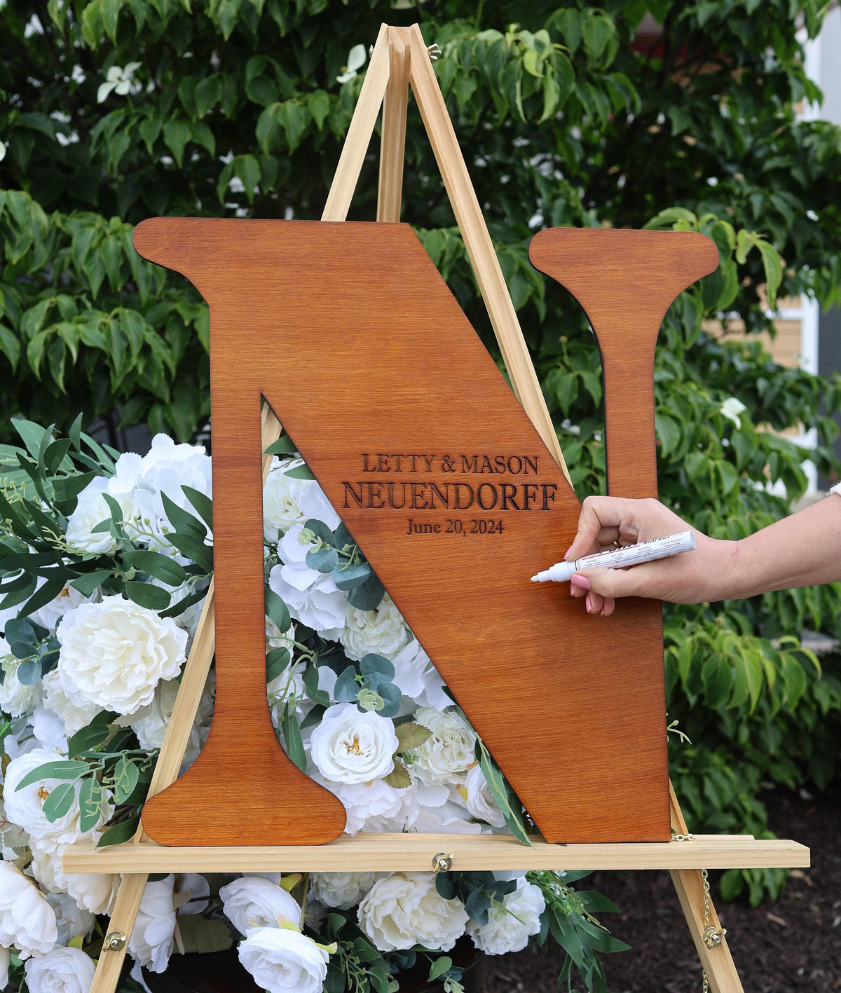 Letter N Rustic Wedding Guest Book: Custom Wooden Sign