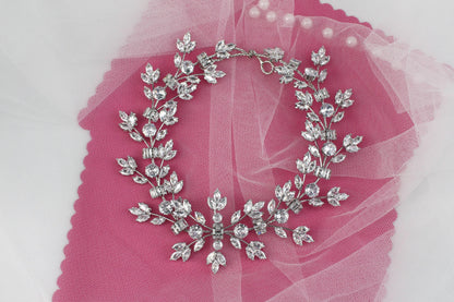 Handmade Crystal Bridal Hair Vine: Silver Floral Wedding Headpiece