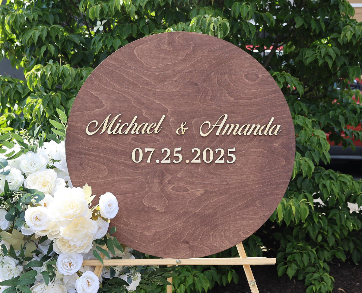 a wooden sign that says michael and amanda on it