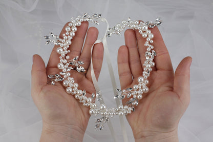 Handmade Pearl Bridal Hair Vine: Silver Floral Wedding Hairpiece