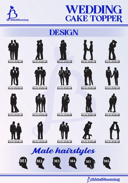 a wedding cake topper with silhouettes of men and women