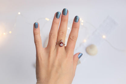 Oval Alexandrite Engagement Ring Set: Rose Gold Sterling Silver Bridal Jewelry