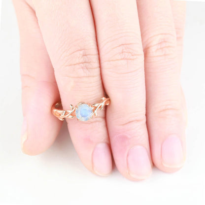 Leaf Moonstone Engagement Ring: Rose Gold Plated Silver Wedding Band